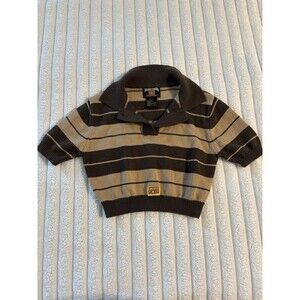 FB County Polo Shirt Womens Extra Small Crop Top Charlie Brown Cholo Punk Pin Up